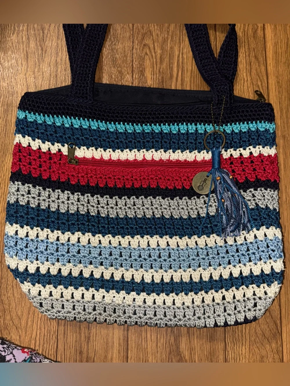 THE SAK Amberly Crochet Blue HOBO HANDBAG Red White Blue